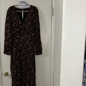 Lane Bryant Black Floral Long Sleeve Dress